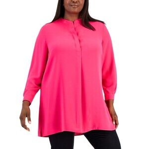 Anne Klein Plus Size Longer Length Vented-Hem Nehru Tunic,  Amaranth, 0X